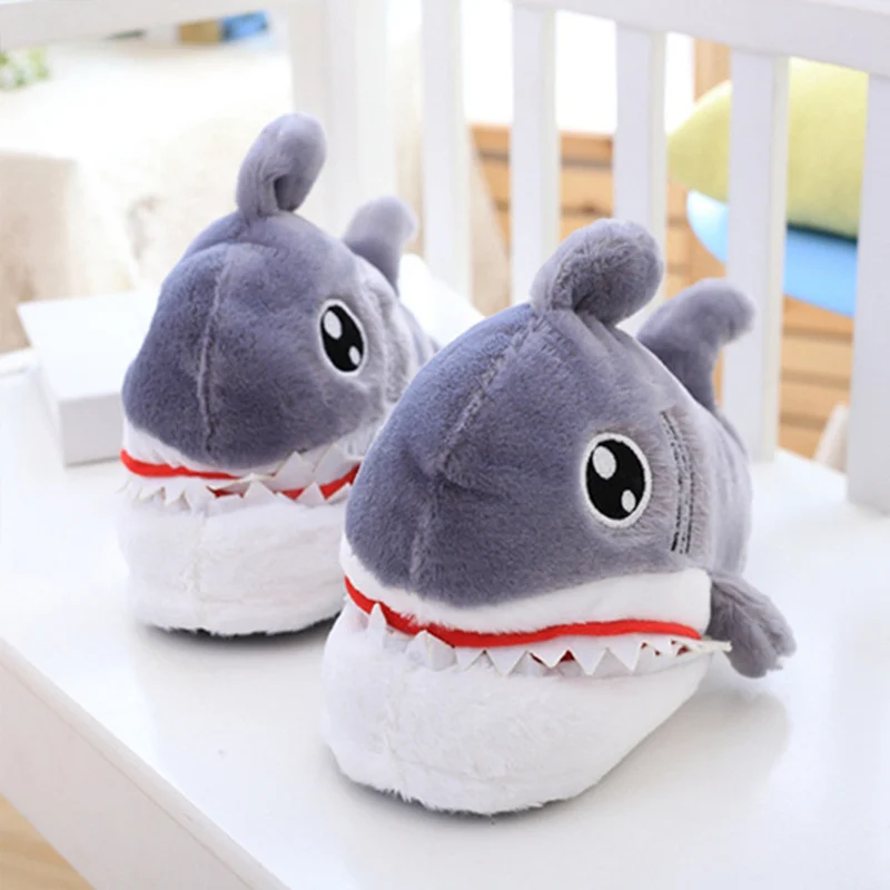 

Fashion Fur Slippers Women Shark Cartoon Cute Slippers Woman Non Slip Flock Warm House Slippers For Women Rubber