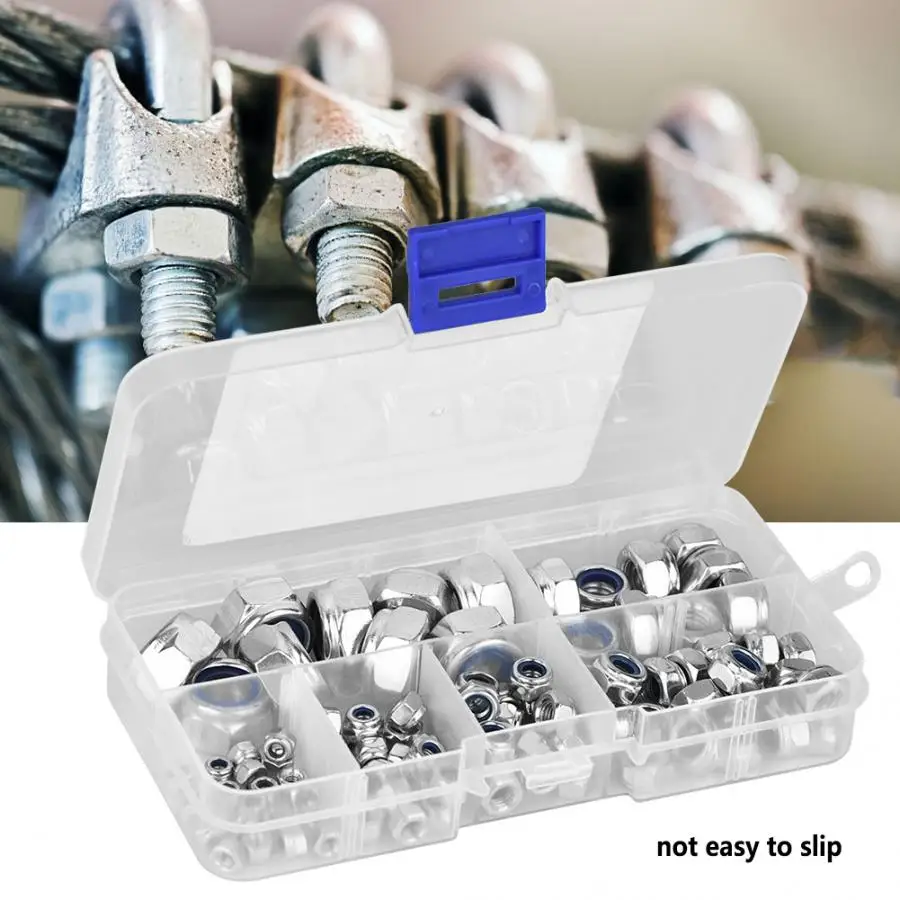 

100Pcs Carbon Steel Nylon Insert Locknut Assortment Kit M3 M5 M6 M8 M10 wood screw and nut