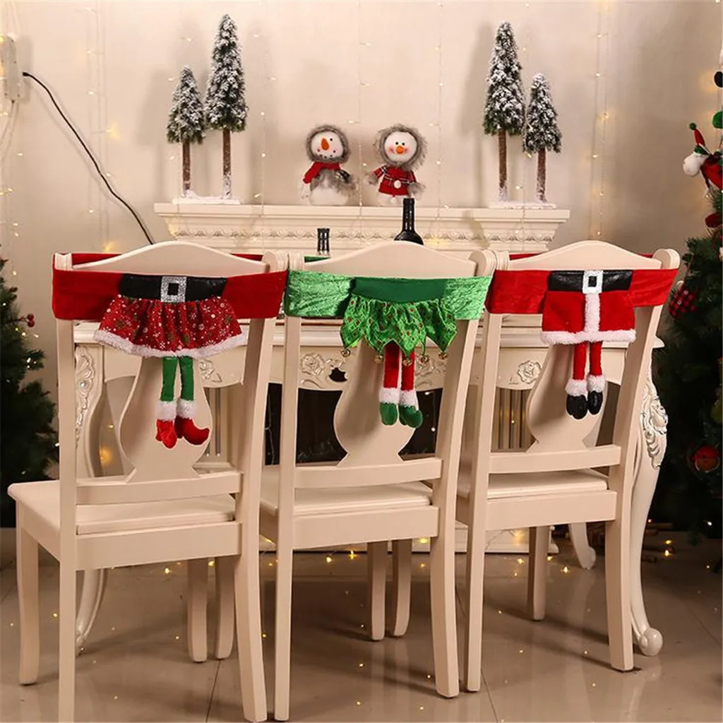 

2020 Christmas Decorations Non-woven Elf Chair Set Stool Set Chair Cover Christmas Chair Case Slipcovers Home Party Decor