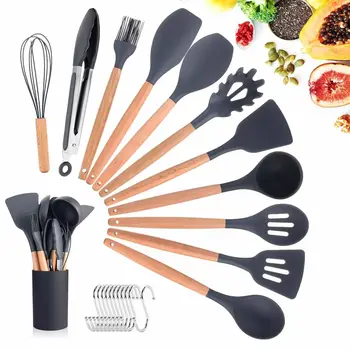 

11 Pcs Kitchen Cooking Utensil Set Silicone Cooking Baking Tools Set BPA Free Non Stick Cookware With Container, Tool Gadgets