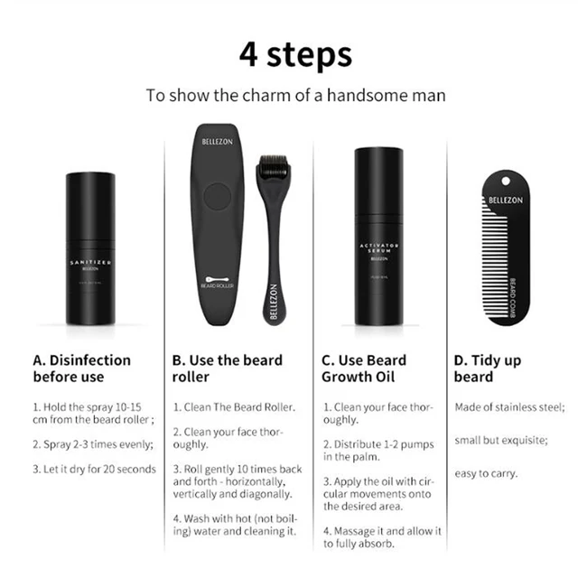 4 Pcs set Beard Growth Kit Men s Hair Growth Enhancer Set Beard Growth Essentital Oil