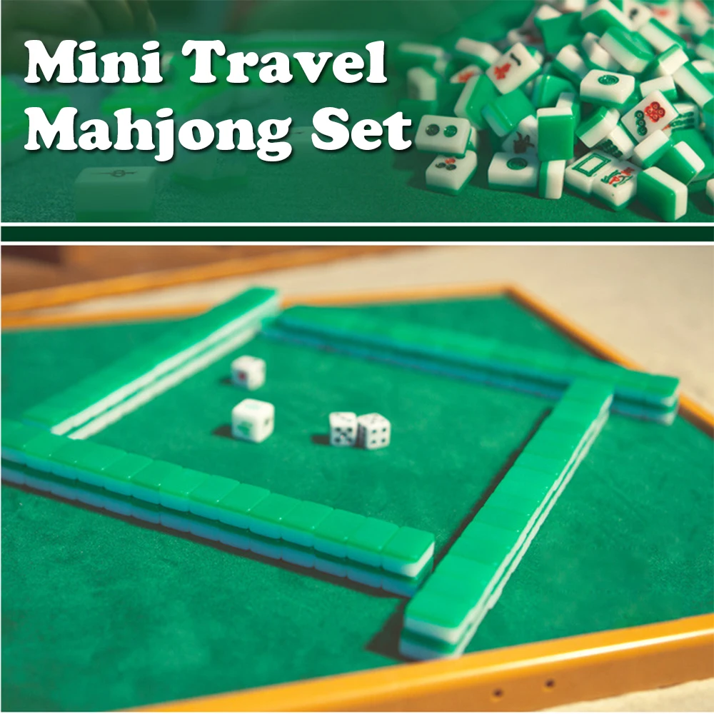 Mini Mahjong,Jogo Mahjong definido com mala madeira, Conjunto ladrilhos  acrílicos mahjong para viagem, amigos, família, lazer, festa, jogos