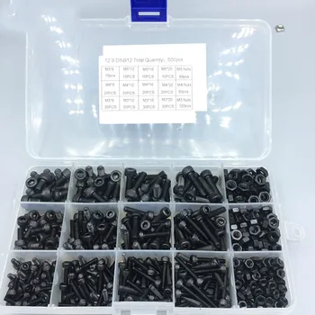 

Furniture parts 500pcs foreign trade 15 grid metric 12.9 black hexagon socket head cap screw with nut m3m4m5