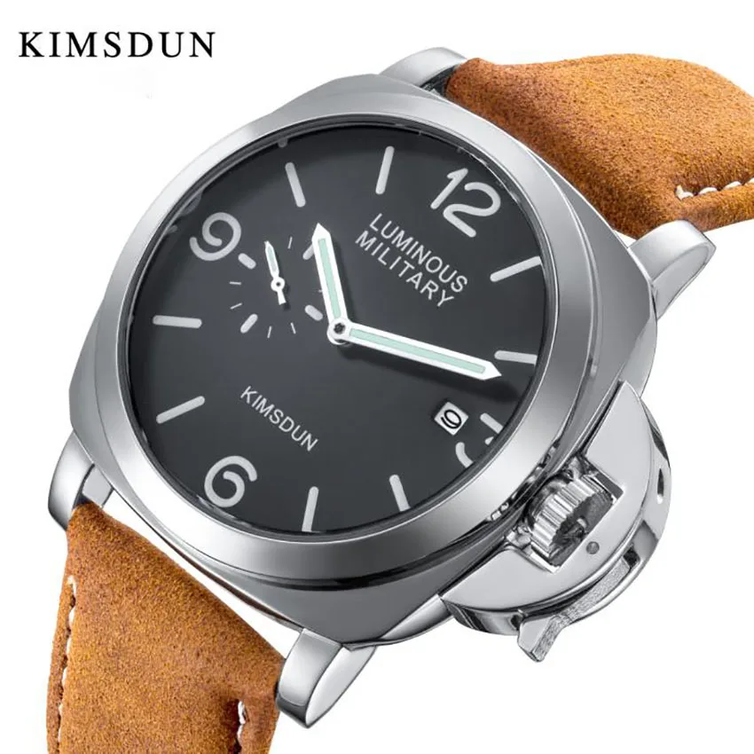 

KIMSDUN Men's Luxury Leather Watch men Top Luxury Brand fashion waterproof luminous quartz watch Sport Wrist Watch Montre Homme