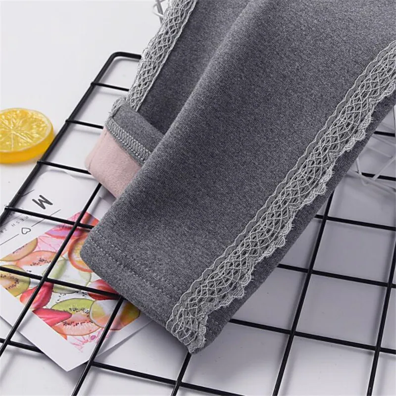 Girls Winter Pants Lacework Warm Leggings for Girls Casual All-match Autumn Children Legging Kids Trouser 3 4 5 6 7 8 9 Years - Цвет: Gray