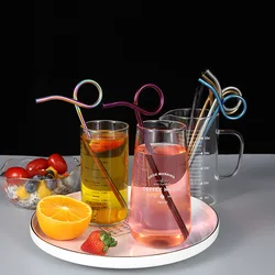 304 Stainless Steel Straws Tableware Creative Curved Shape Food-grade Metal Color Beverage Coffee Straws