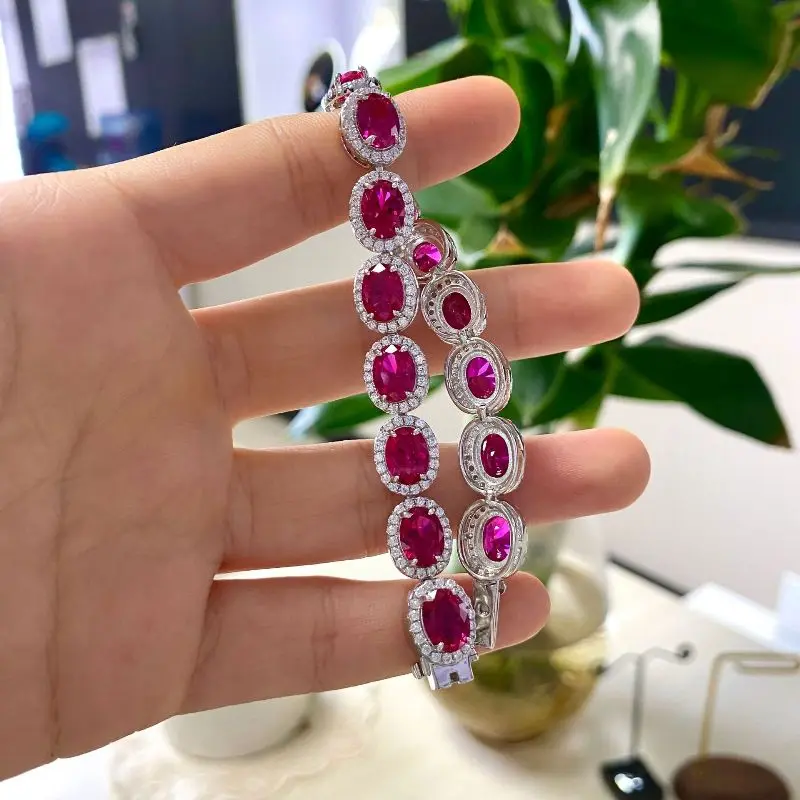 

Noble S925 Sterling Silver Bracelets For Women Fine Jewelry Valentine's Mother's Day Gift Luxury Ruby Bracelet Ladies