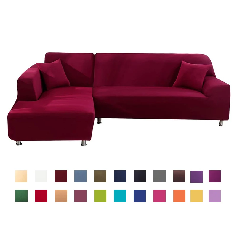Sofá cubierta Spandex sólido Color elástico esquina funda de sofá silla de la Sala 1/2/3/4 plazas