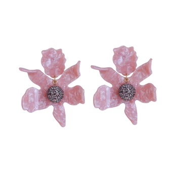 

European and American personality Mori girl pink resin lily flower glitter ball without ear hole earring earrings gift girl