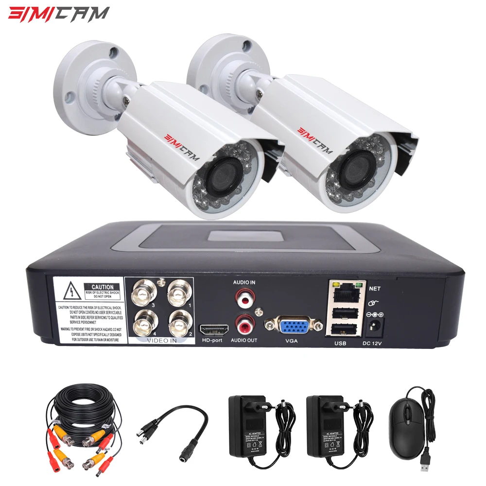CCTV Security Camera System Kit Video Surveillance 2Camera AHD Analog HD 720P/1080P 4Ch DVR Metal Bullet Waterproof Night Vision
