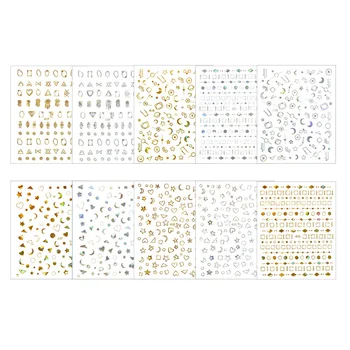 

10 Sheets Simple Gilding Geometric Figure Nail Art Sticker Shiny 3D Nail Tip Decal Manicure Decoration for Women Girls (Random P