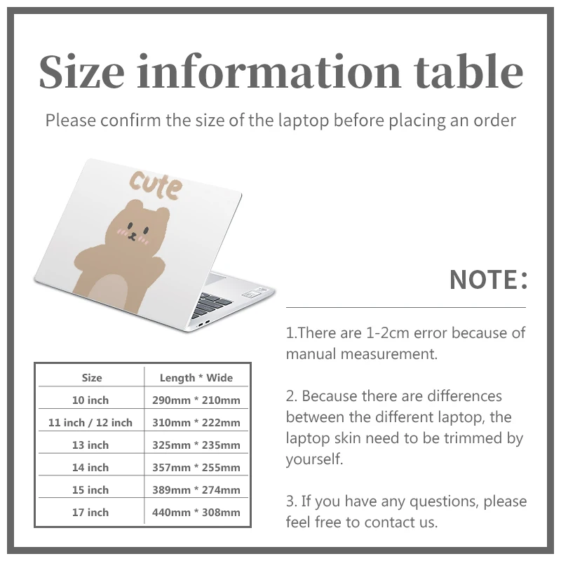 DIY Lovely Cover Laptop Stickers Skins Notebook Cartoon Sticker 11"13"14"15"17" Vinyl Decal for Macbook/ASUS/ HP/Acer /Lenovo