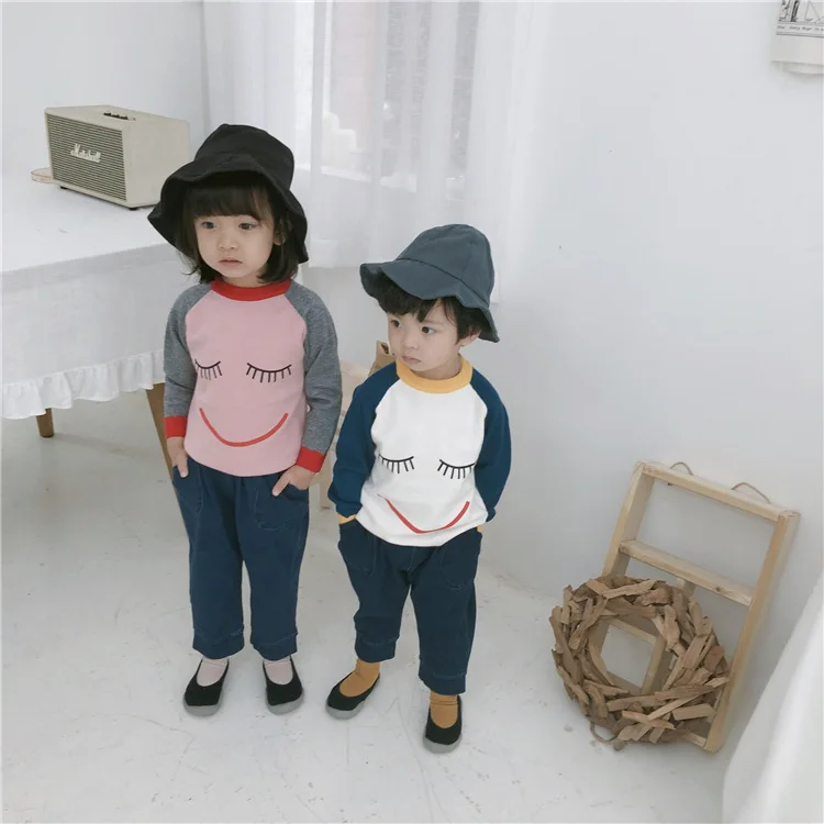 Осенняя одежда; Стильный пуловер с длинными рукавами для мужчин и женщин; вязаный свитер с круглым вырезом и принтом смайлика; M20