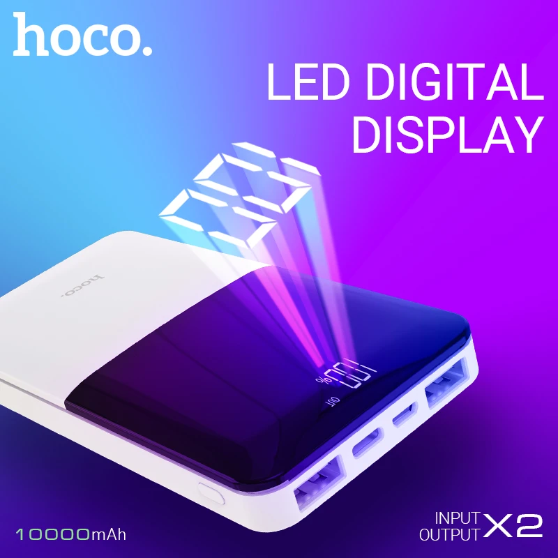 Cargador de batería externo hoco bank 10000 mAh iphone xiaomi cargador dual USB de batería portátil pantalla LED|Cargador portátil| - AliExpress
