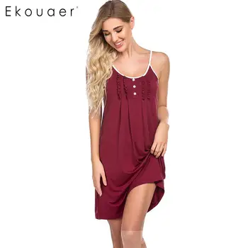 

Ekouaer Women Nightwear Sleepshirts Summer Night Dress Spaghetti Straps Sleeveless Button Sleepwear Nightgown