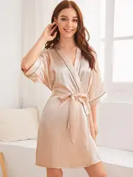 NEW Pajamas hot increase the simulation silk nights summer long-sleeved polishing ice silk bathrobe home clothes