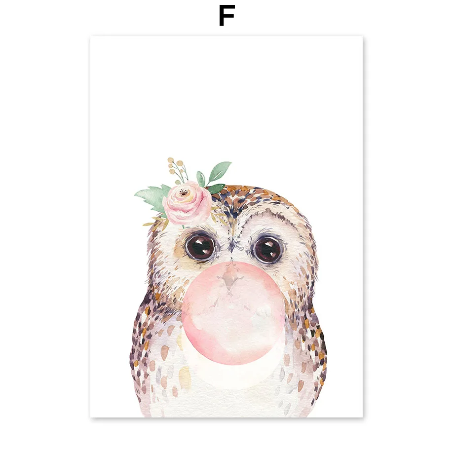 Giraffe-Panda-Owl-Koala-Raccoon-Fox-Flower-Wall-Art-Canvas-Painting-Nordic-Posters-And-Prints-Wall (8)