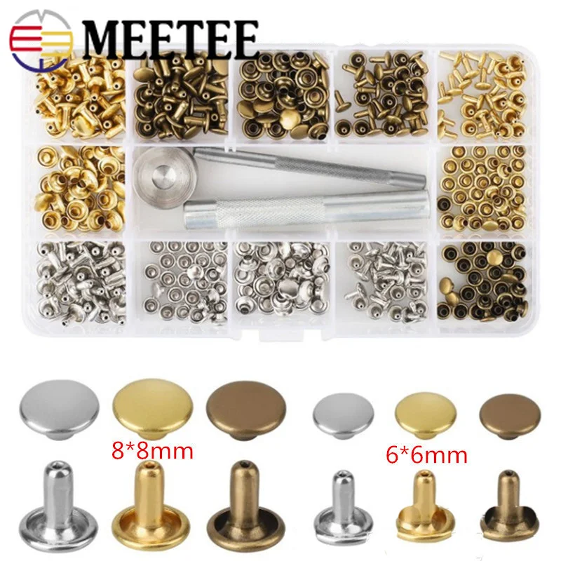 

Meetee 1set(180pcs) 6mm+8mm Metal Rivets Button Double Sided Rivets Buckle + Installation Tools DIY Leathercrafts Accessories