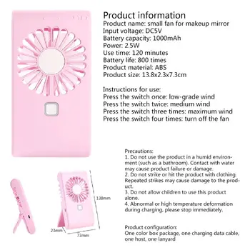 

Multi-function standing USB Charging Mini Fan With Mirror Portable Fan M6CB