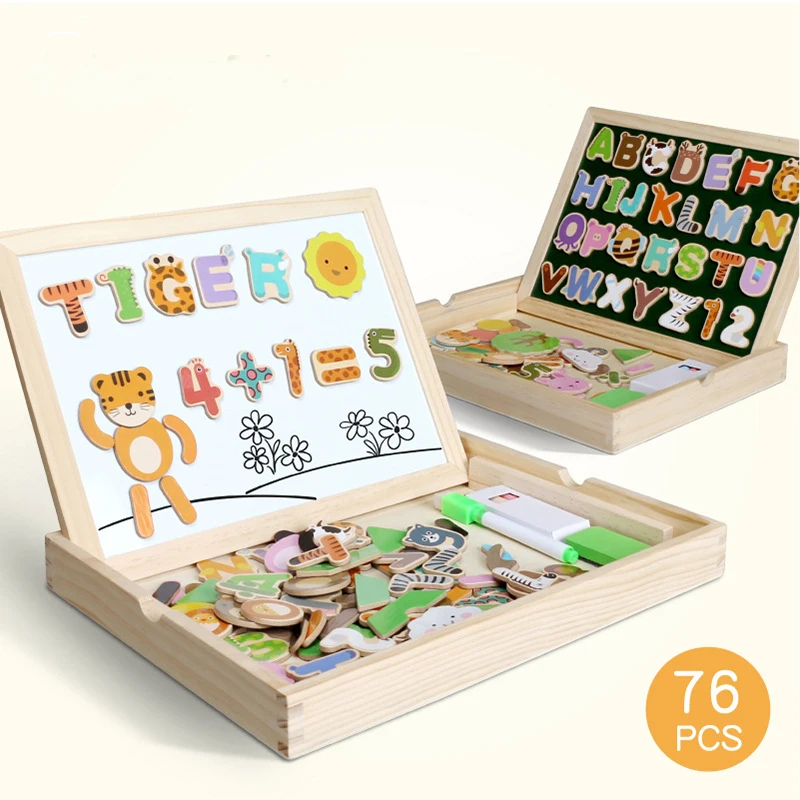 

Multifunctional Educational Farm Jungle Animal Wooden Magnetic Puzzle Toys for Children Kids Jigsaw Baby's Drawing Easel Board