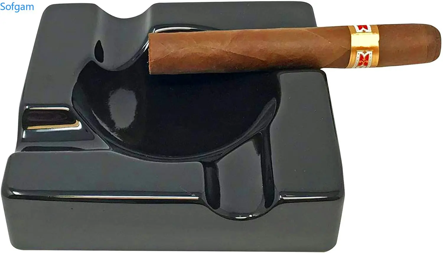 Cigar Ashtray Outdoor Cigarette Ash Tray 5.9 Inch Ceramic Ashtrays Black Glossy Cigar Rest