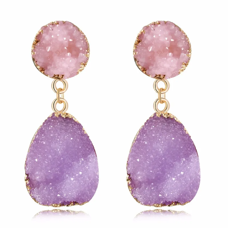 4Fashion Druzy Pink Resin Earrings Water Drop Earrings For Women Jewelry Pendientes Mujer Gifts For Women Accessories
