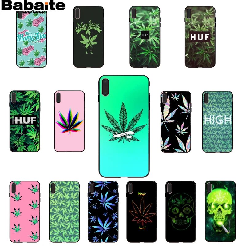 

Babaite Weed Leaf grass huf Smart Cover Black Soft Shell Phone Case for Apple iPhone 8 7 6 6S Plus X XS MAX 5 5S SE XR Cases