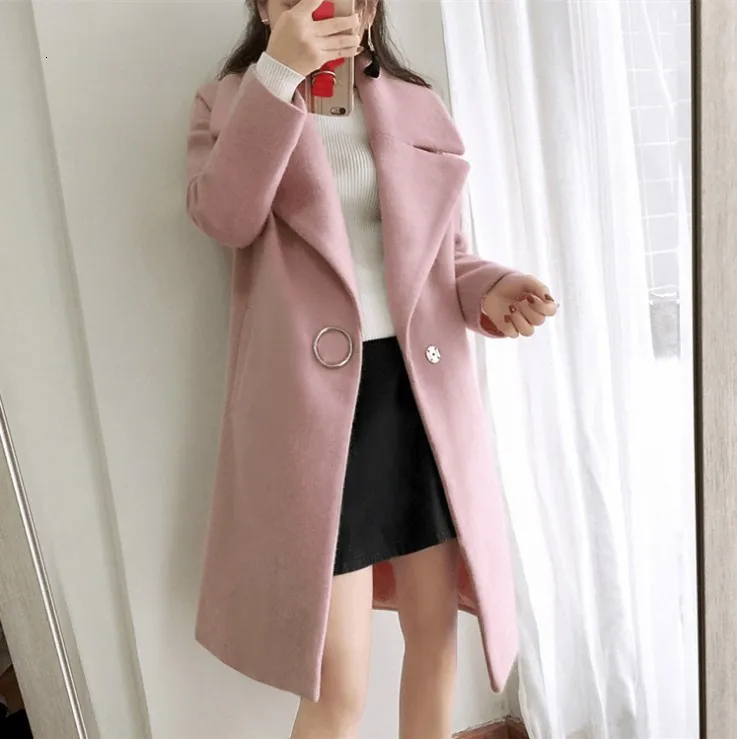 Women Cotton Overcoat Autumn Knitwear Wool Blends Long Sleeve Button White Causal Coats Jacket