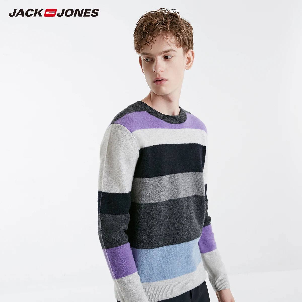 JackJones зимний мужской шерстяной полосатый свитер с круглым вырезом | 219125503