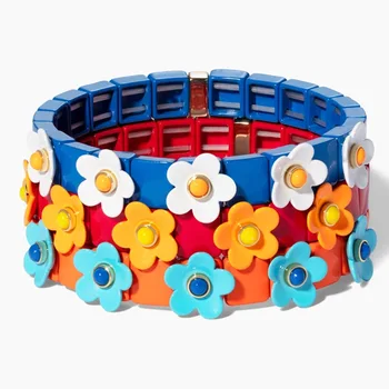 

2020 New alloy paint flower color bracelet boho bracelet tile beads rainbow gay bracelet