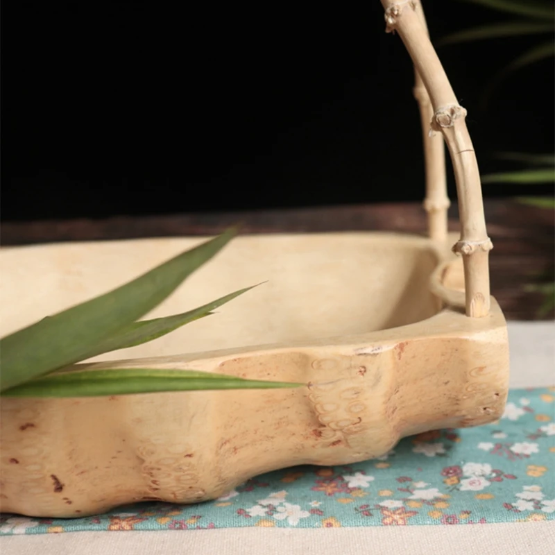 Fruit Plate Bamboo Root Handle Creative Bamboo Root Boat Fruit Basket Compression Bending Fruit and Vegetable Basket Snack Sto