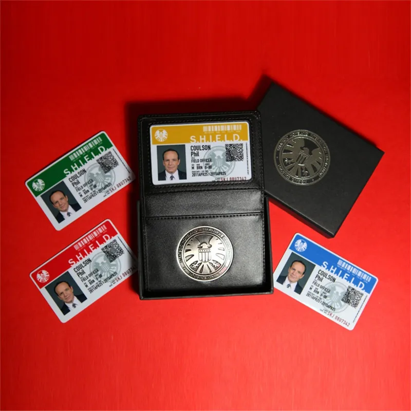 

Agents of Shield S.H.I.E.L.D. Metal SHIELD Badge Pin & ID Cards Genuine Leather Case Holder Wallet 1:1 Gift Cosplay Collection