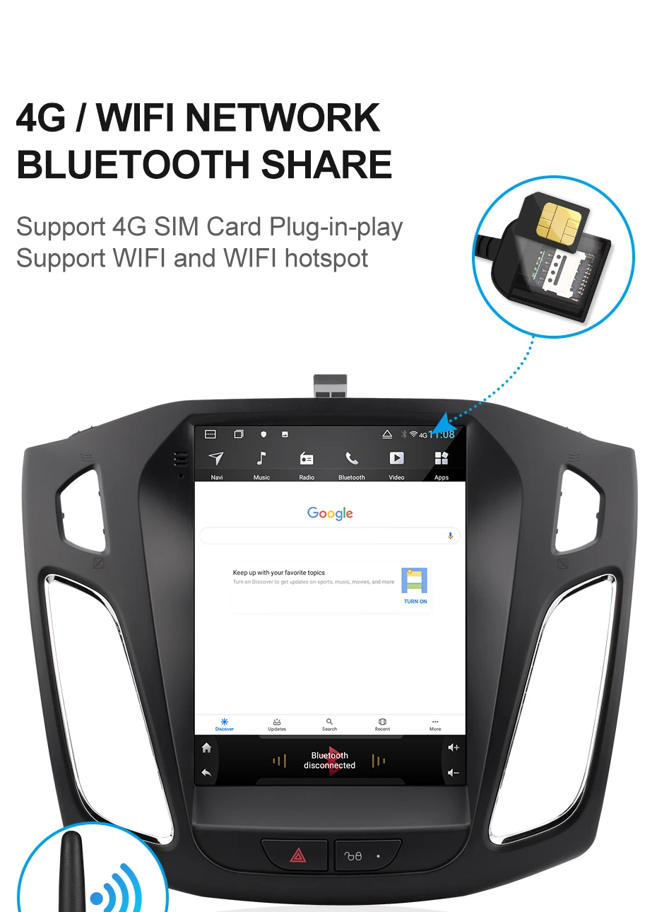 Top Isudar H53 Vertical 1 Din Android Auto Radio For Ford/Focus 2012- GPS Car Multimedia Video Player RAM 4G ROM 64G For Tesla Model 16