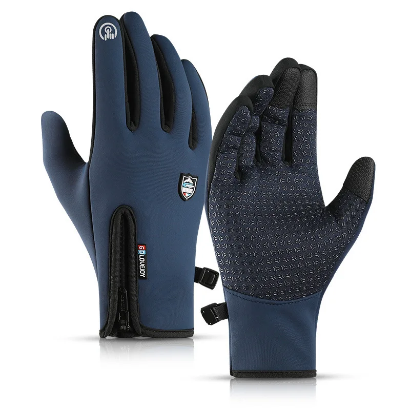 1 пара новых зимних велосипедных перчаток ветрозащитные водонепроницаемые теплые спортивные перчатки износостойкие перчатки для катания на лыжах с сенсорным экраном - Цвет: Blue 2