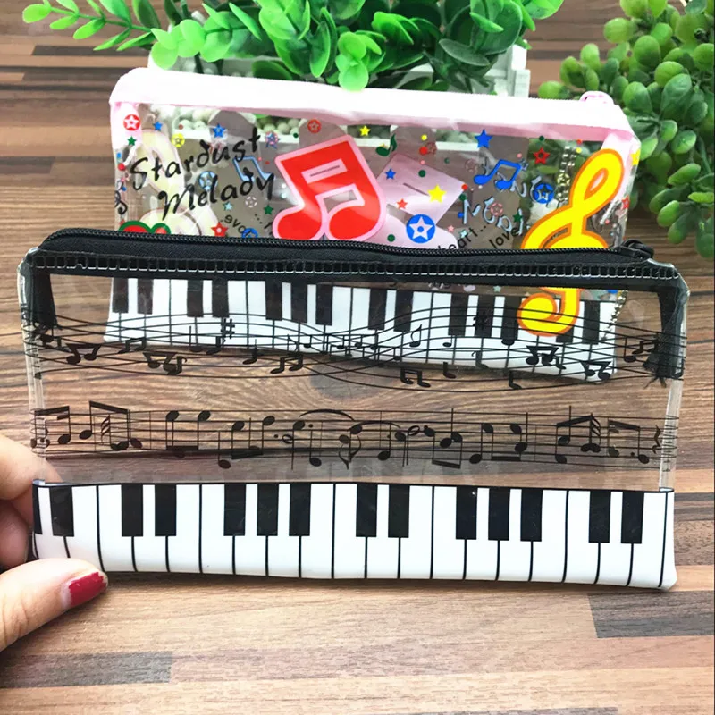 

1PC Music Note Piano Keyboard Transparent Pencil Case Plastic Zipper Pen Bag Student Gift Stationery School Supplies