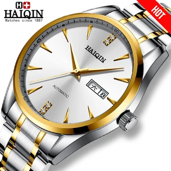 

HAIQIN Men's Watches Mens Luxury Brand Automatic Week & date Mechanial Watch Male Gold Wrist watch Waterproof Relogio Masculino