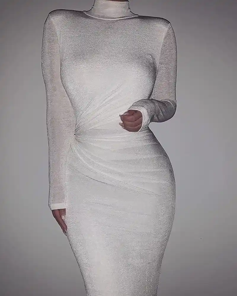 white bodycon midi dress long sleeve