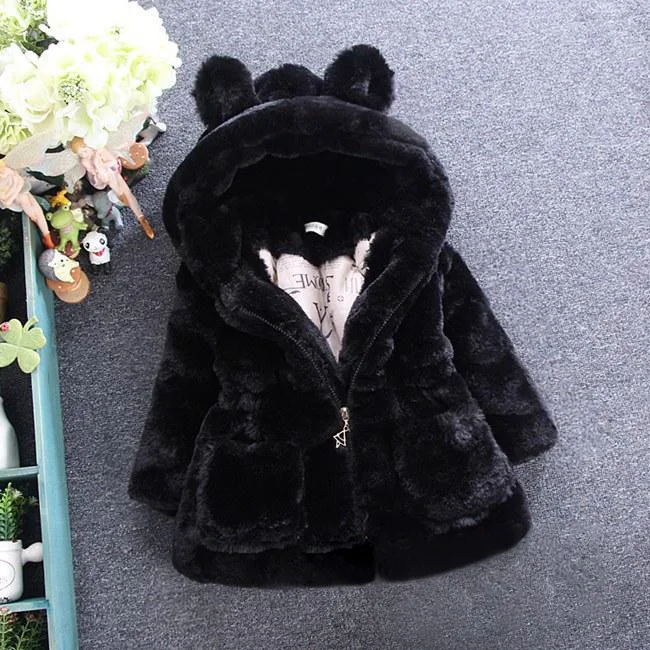 Baby Autumn Winter Waistcoat Children's Rabbit ears Fur Girls Artificial fur Coat Kids Faux Fur Fabric Clothes Fur coat