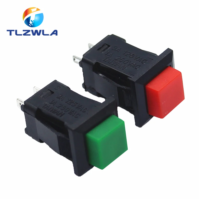 Red Green 2Pin Square Push Button Switch Self Lock Reset Electric Switch DS-429 