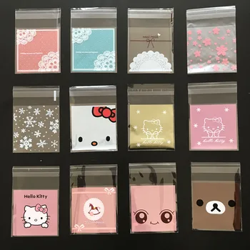 

100pcs/lot Cute Plastic Transparent Cellophane Candy Cookie Gift Bag For Biscuit Snack Baking Package Bags Party Supplies 7X7cm
