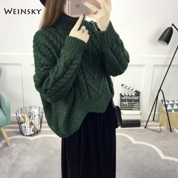 

Women Oversized Turtleneck Knitted Sweater And Pullovers Korean Style Female Sweaters 2019 Autumn And Winter New Yellow Tops