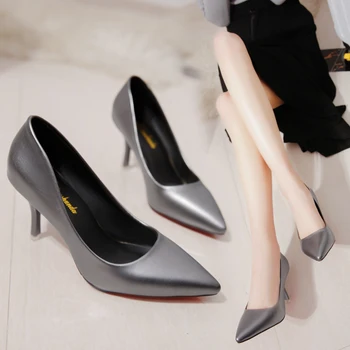 

High Heels Shoes Woman 2020 Korea Style Women Pumps Pointed toe Thin Heel Office Lady Work Shoe Comfortable Black Beige