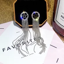 Новые серьги с кисточками и кристаллами женские длинные модные серебряные серьги с иглами Свадебные Качественные серьги со стразами Бижутерия Подарки
