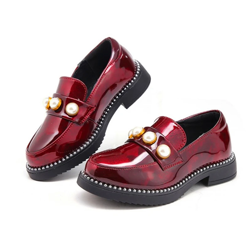 

Studded Pearl Bright Leather Girls Princess Leather Shoes 2019 Spring Autumn Model Student Kids Baby Children Dance Party Shoes