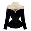 New Autumn Women Gold Velvet Blouse Girl Mesh Patchwork Shirt Spring Long Sleeve Blousas Basic Tops Pullovers Bottomings WZ1268 2