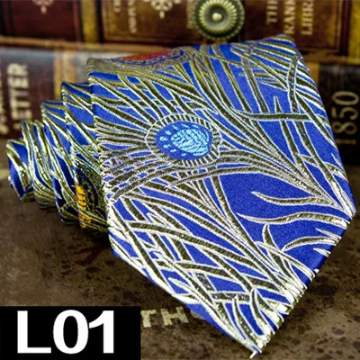 L01 Элегантный узор, перо павлина, темно-синие, красные, разноцветные мужские галстуки, галстуки, шелк, жаккард, тканые,, мода - Цвет: L01