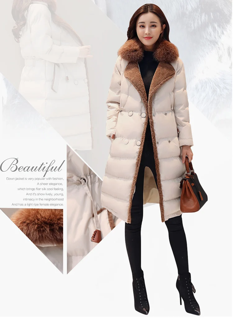Зима, стиль, корейский стиль, элегантный воротник из лисьего меха, хлопковая стеганая одежда, женское хлопковое пальто среднего размера