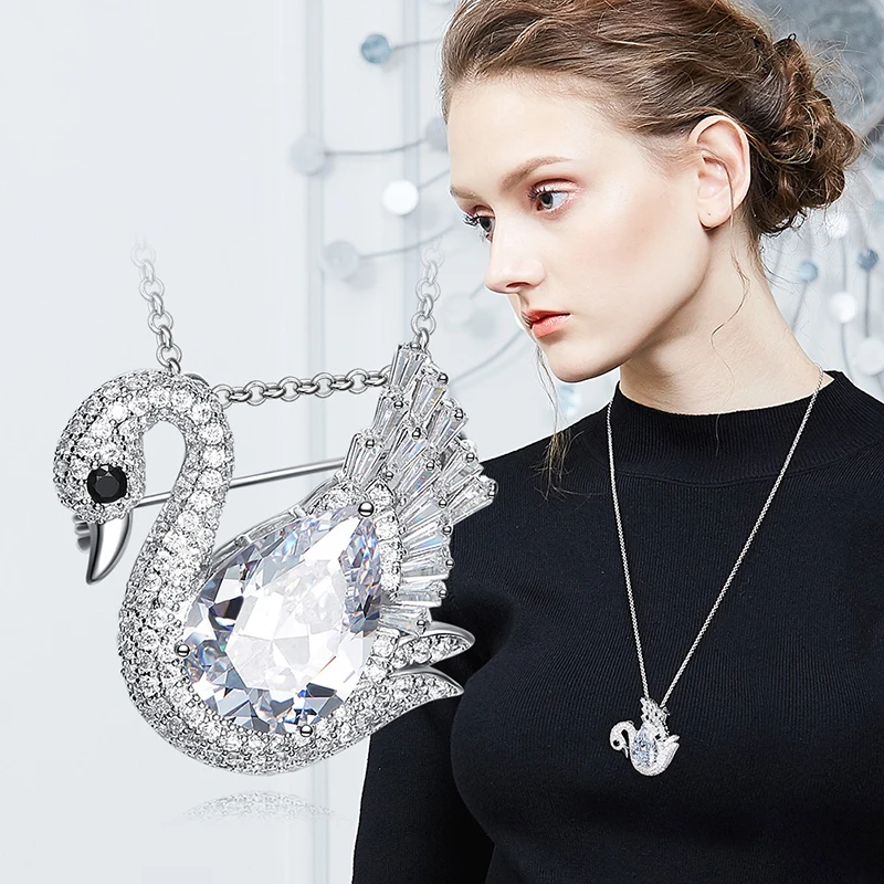 

LuxJuly Rhinestone Swan Pin Sweater Brooch Embellished with Crystals from Swarovski