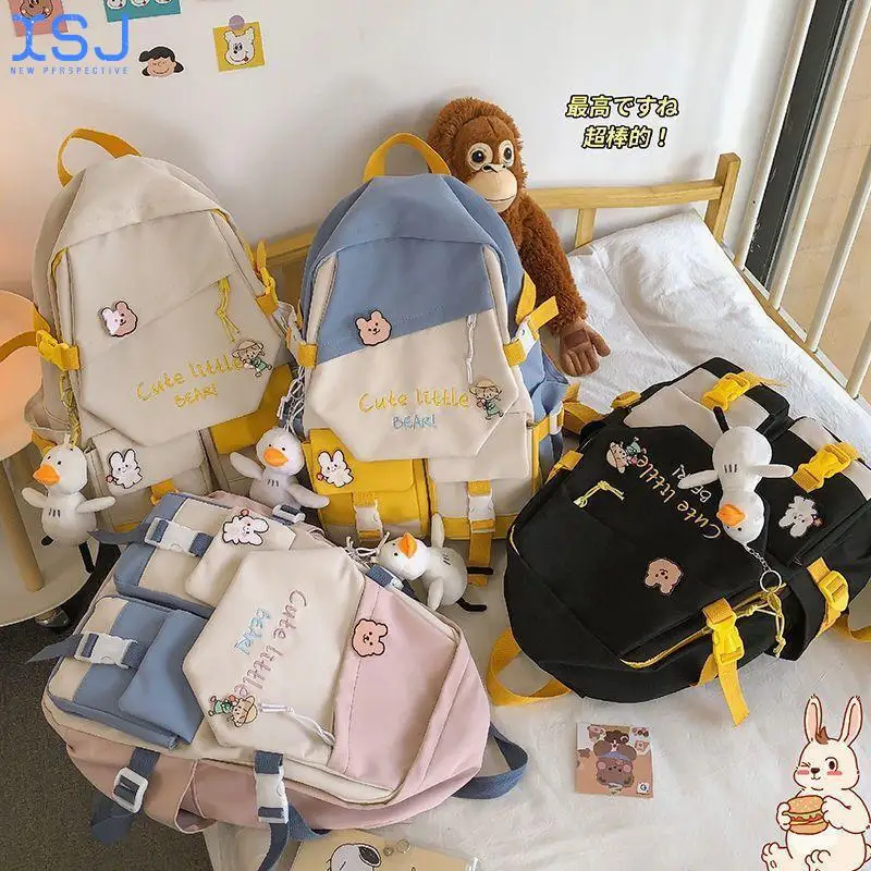 PROD 1005003231949898 Double Pocket Japanese Letters Hit Color Ins
Trend Girl College Shoulder Bag School Backpack