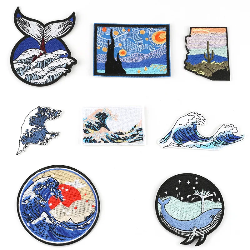 Japan Artist The Great Wave Off Kanagawa Embroidery Iron on Sew Patch Brave Fighting Motif Emblem | Дом и сад